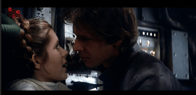 Han Solo se retrouve très proche du visage de Leia